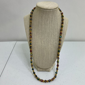 Cloisonne‎ Necklace Gold Tone Floral Textured  Multi Color Blue Red Beaded